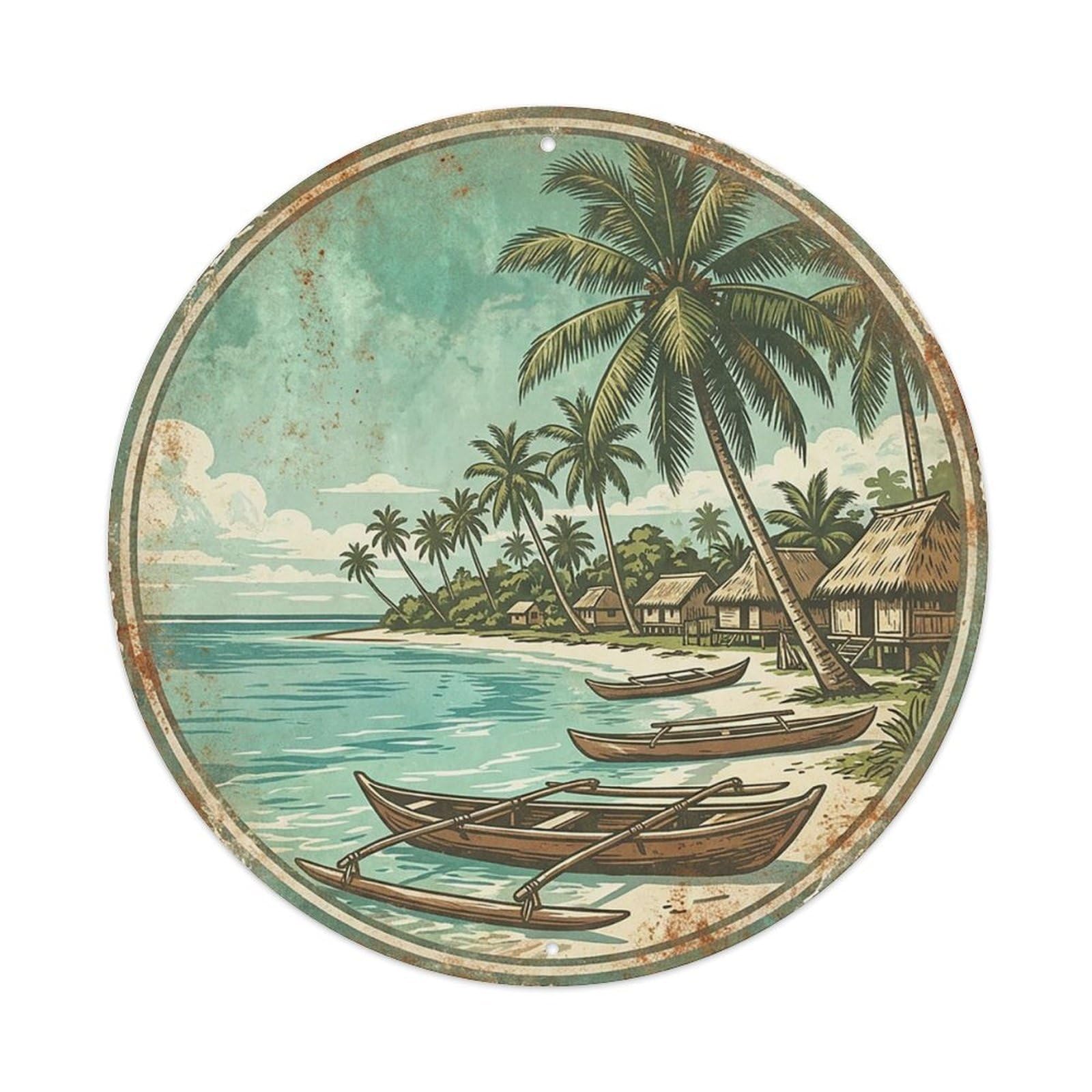 Vintage Travel Tuvalu Funafuti Metal Tin Sign