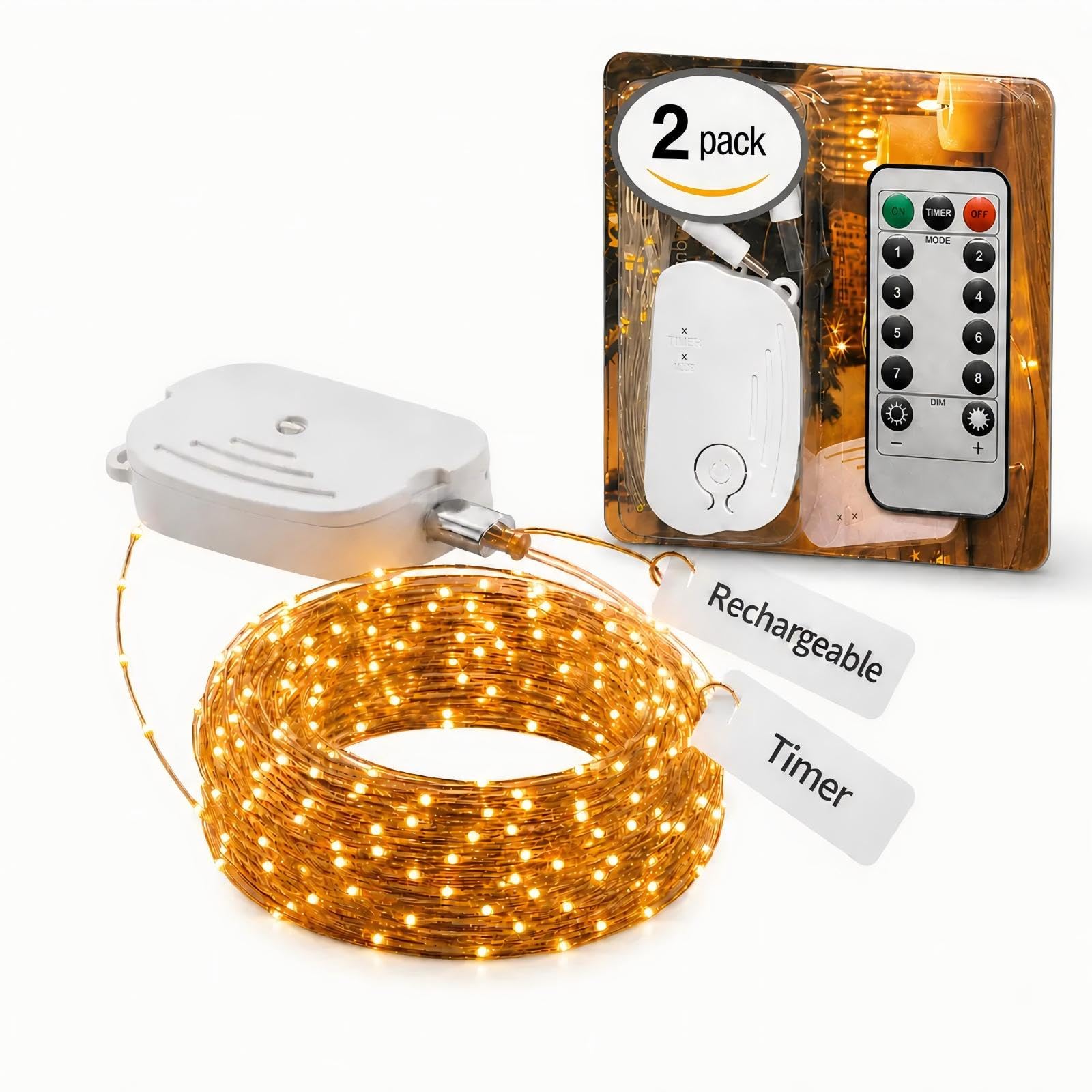 OUSMIN Rechargeable Fairy Lights, 5M/50 LEDs String Lights for Xtmas