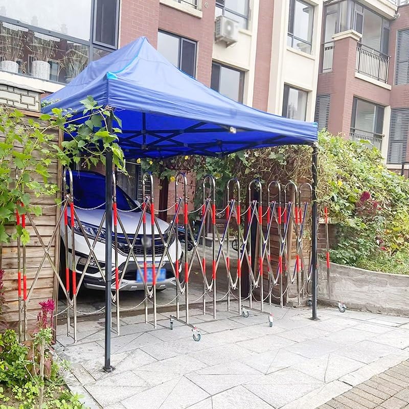 PFCDZDU Industrial Expandable Barricade, Stainless Steel Folding Safety Barrier Gate with Casters, Retractable Mobile Road Traffic Fence for Driveway School(3.9x16.4in/1.2x5m)