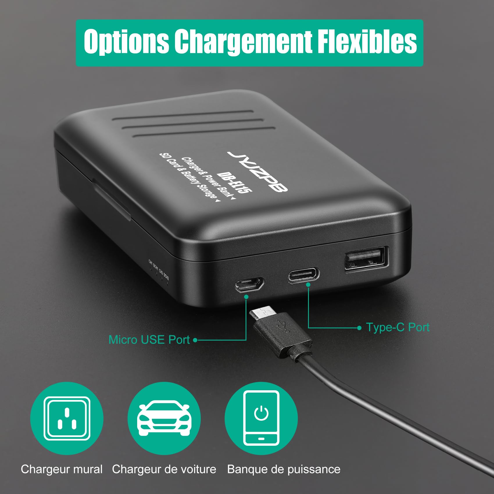 JYJZPB 2X EN-EL15C EN-EL15B Batterie et Chargeur de Batterie EN-EL15a pour Nikon D7500, D750, Z6, Z7, D500, D600, D610, D810, D800, D800E, D710E, D850, D7000, D7100, D7200