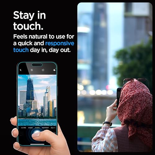 Miniatura 7 de Spigen Protector de pantalla de vidrio templado [GlasTR EZ FIT – Privacidad] diseñado para iPhone 15 Pro Max [compatible con fundas] – Paquete de 2