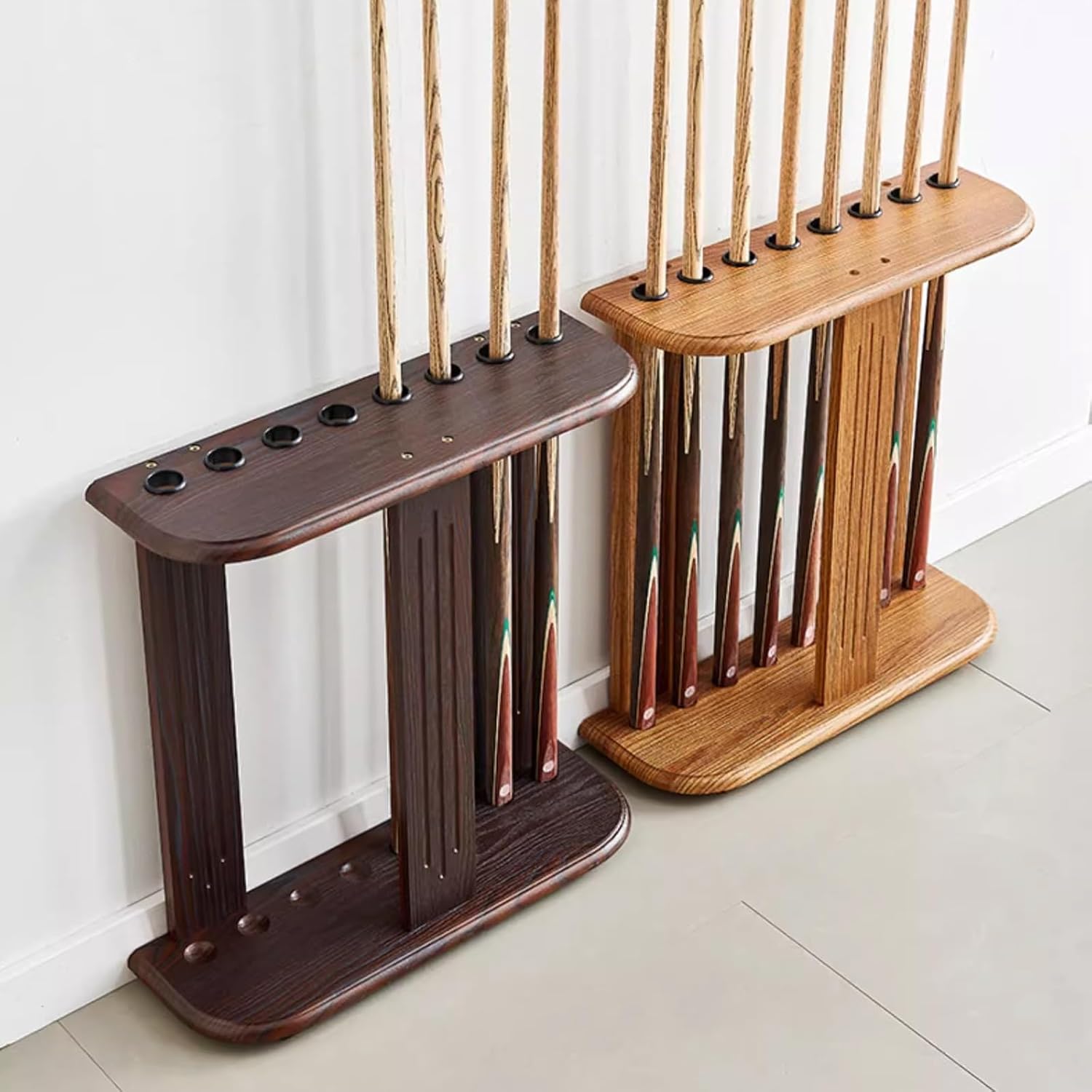 Corner Pool Cue Rack Stand - Holds 8 Cues, Portable Pool Stick Holder for Billiard Room, Club, Bar - Easy Installation, Stylish Brown Design