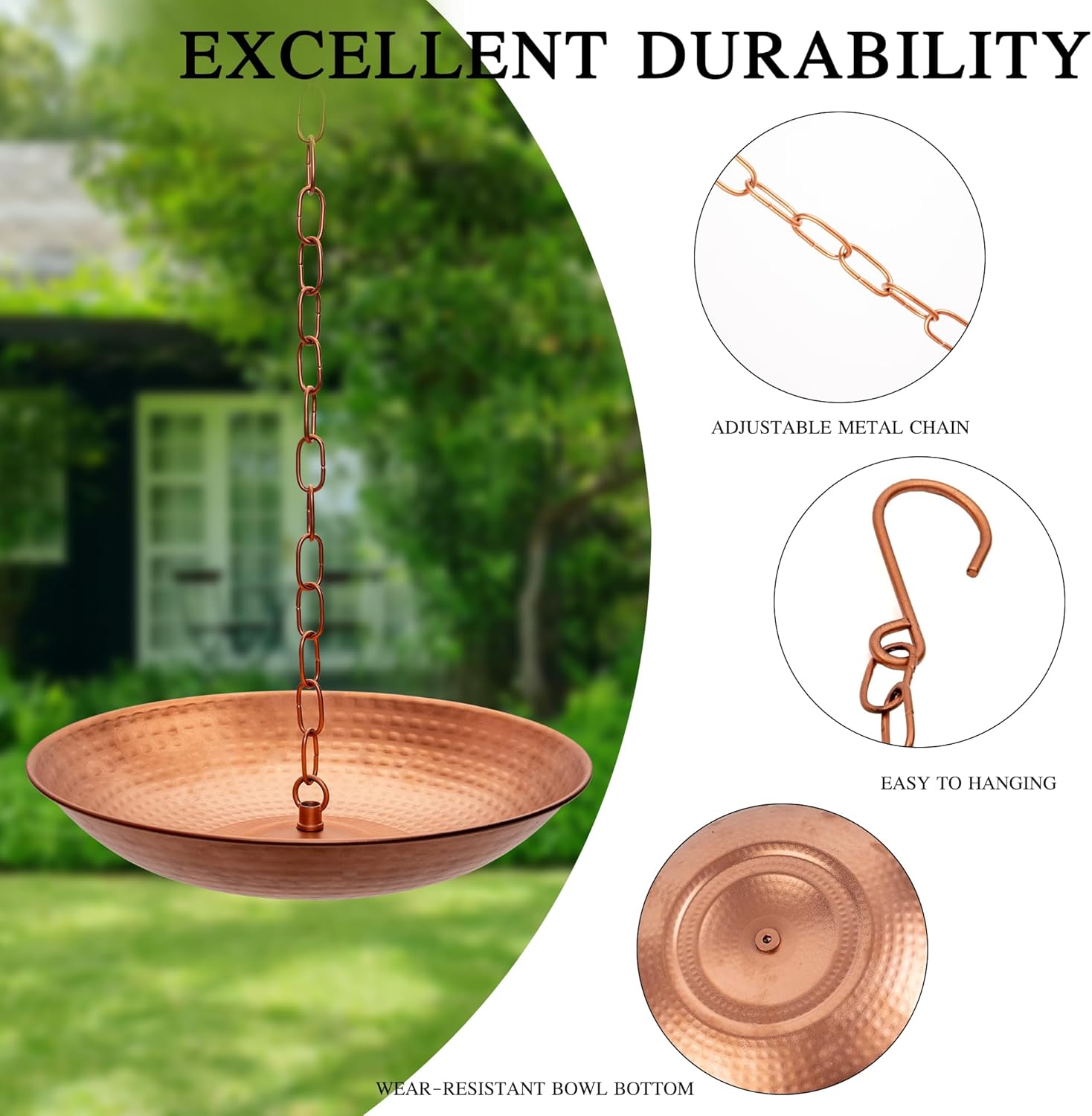 DUSVALLY Rain Chain Basin, 7.88FT Metal Flower Rain Chain with 10.8 inch Rain Basin, Garden and Terrace Decoration Rain Chain Basin for Rainwater,Gold