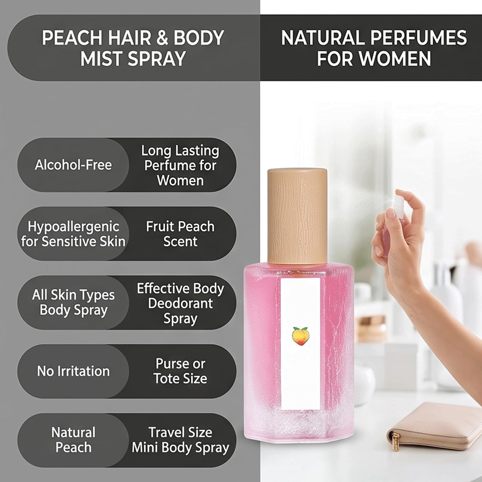 Travel Size Mini Long Lasting Fruity Peach Parfüm, Hair & Body Peach Scented Fragrance Spray für Frauen, Long Lasting Sensitive Skin Summer Mist, Fruity Parfüms, All Skin Types Body Spray (5 stücke)