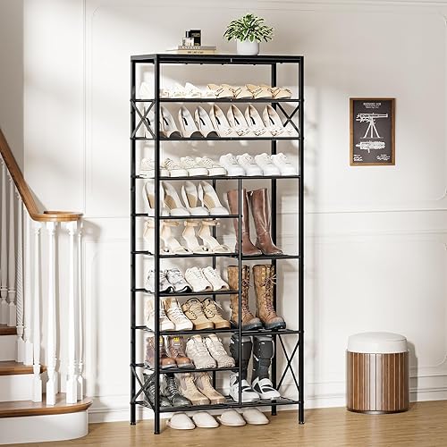 Miniatura 6 de Zapatero de 10 niveles, organizador de almacenamiento de zapatos con almacenamiento de botas, estante de zapatos de gran capacidad con capacidad