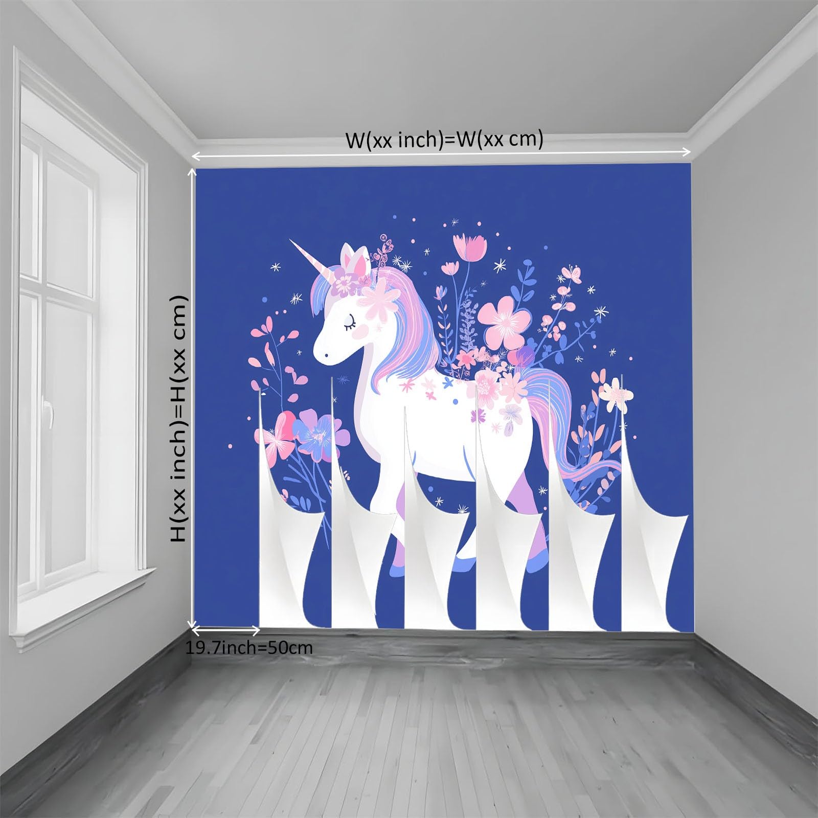 Fantasy zwierzęta, jednorożce, kwiaty, fototapeta dla chłopców i dziewczynek, 200 x 140 cm, fototapety, do pokoju dziecięcego, salonu, sypialni, tapeta na flizelinie, tapeta ścienna, efekt 3D