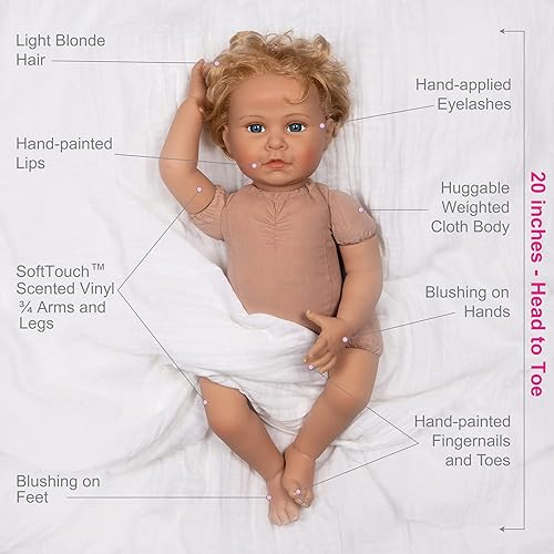 Miniatura 6 de Paradise Galleries Muñeca realista Reborn Baby Karen Scott Sculptor Designer Collection Muñeca de 20 pulgadas con vestido rosa con volantes, regalo
