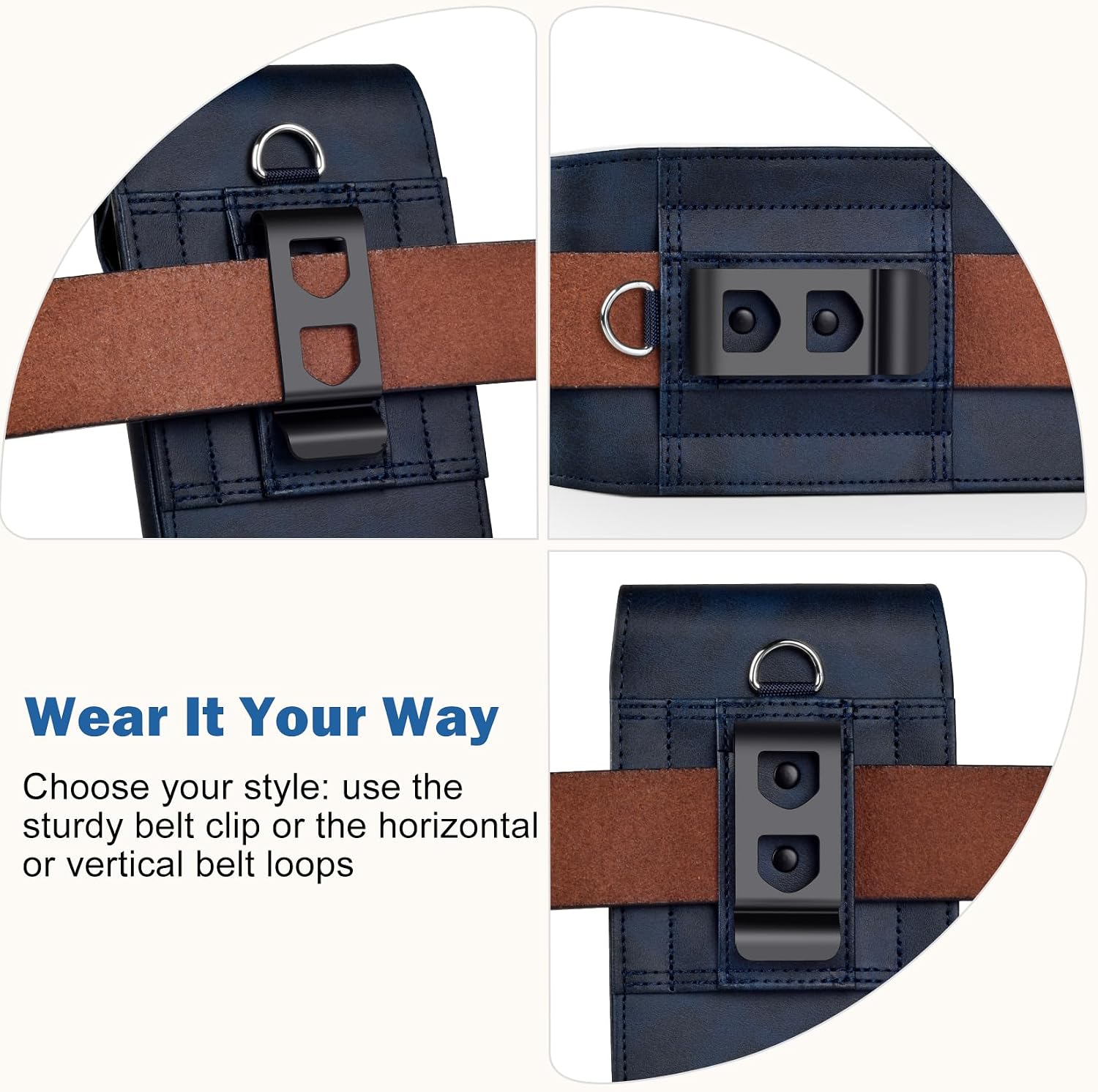 Holster Compatible with Samsung Galaxy S25 Ultra S25FE Leather Cell Phone Belt Holder Case with Clip and Magnetic Closure for Men Women (Fits Protective Cover on), Blue