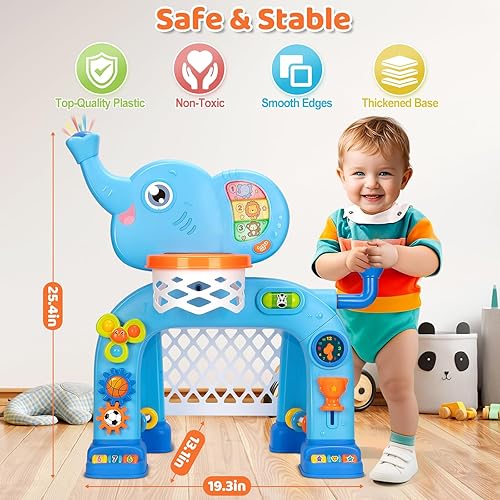 Miniatura 7 de KIZZYEA Juguetes para niños y niñas de 1, 2 y 3 años, aro de baloncesto y portería de fútbol, juguete Montessori, juguetes deportivos musicales