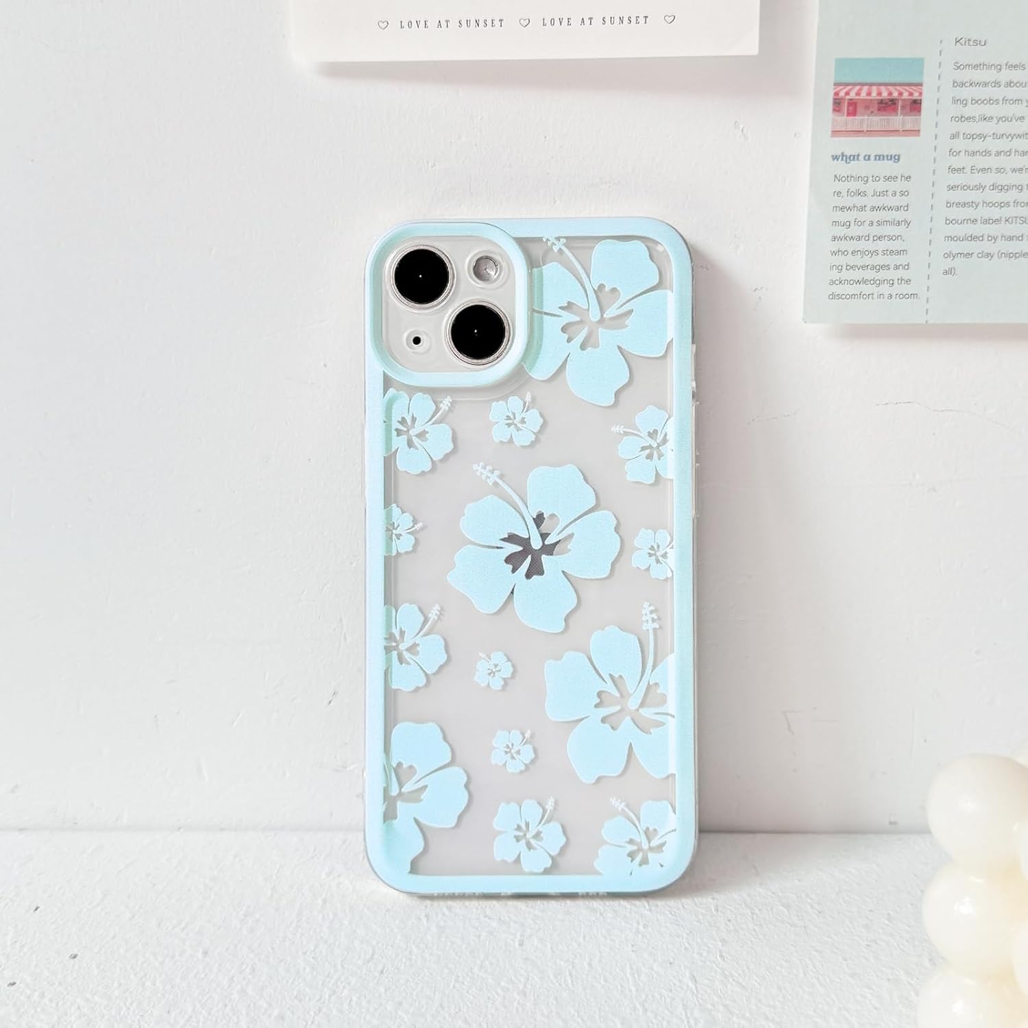 Lovmooful Compatible for iPhone 14 Case Clear Cute Floral Flower Hibiscus with Color Edge Design for Girls Women Soft TPU Shockproof Protective Girly for iPhone 14 Case-Blue - Image 6