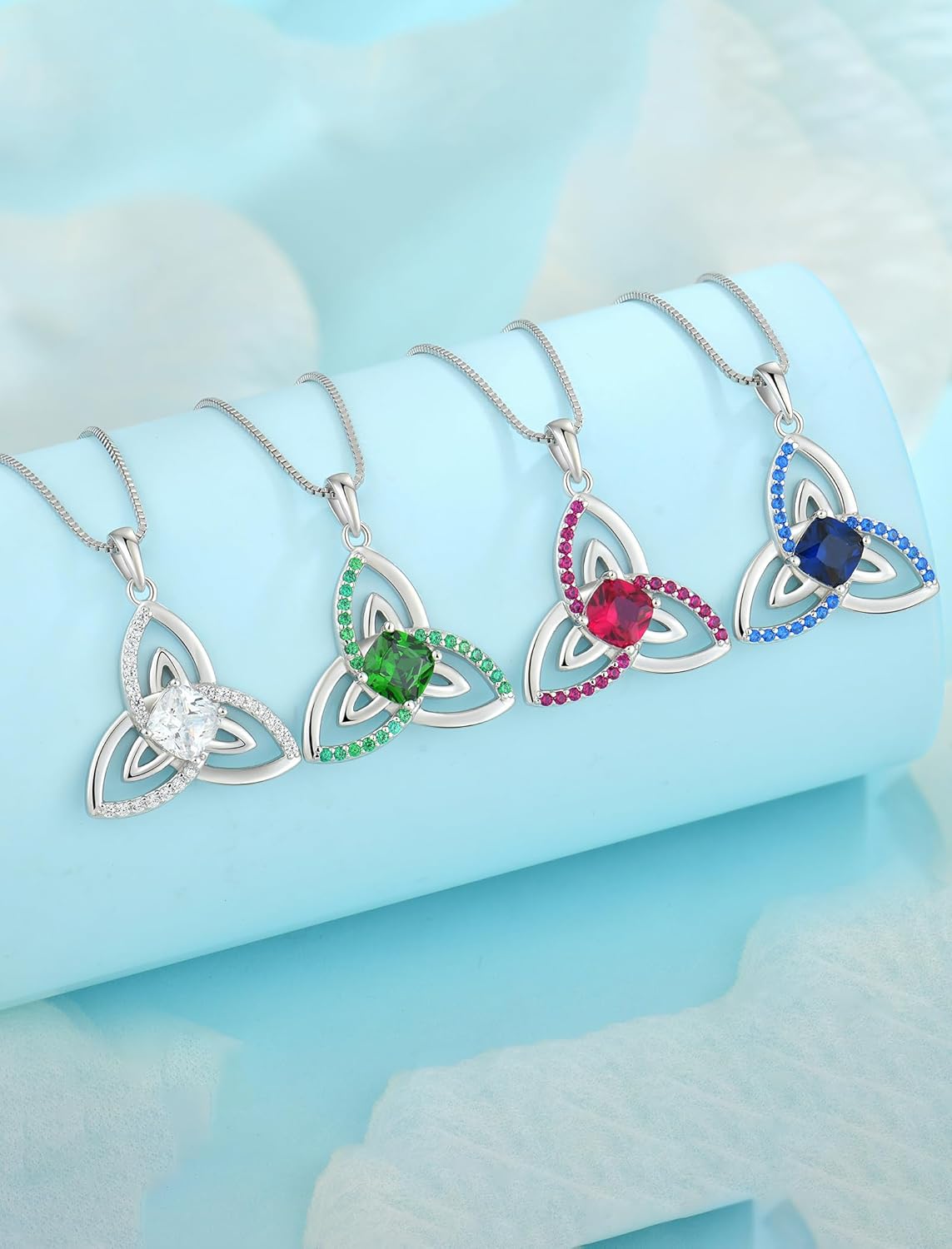 Celtic Birthstone Necklace for Women 925 Sterling Silver Trinity Knot Triquetra Crystal Pendant - Image 6