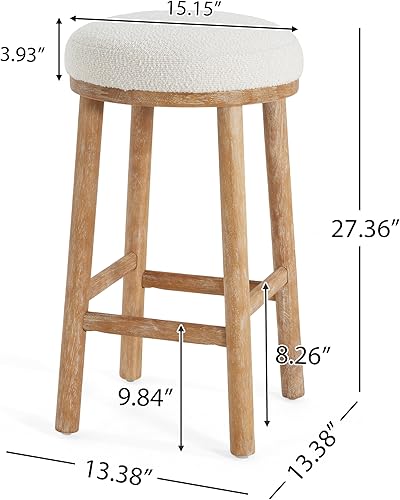 Miniatura 2 de Christopher Knight Home Aubrie - Juego de 2 taburetes de bar redondos de tela Boucle para isla de cocina, silla de comedor de madera sin espalda,