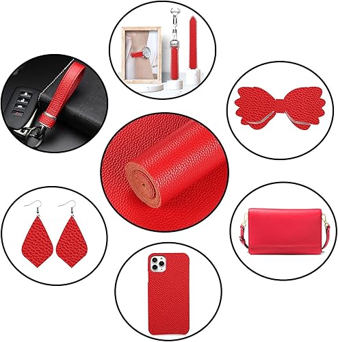 Miniatura 5 de Hojas de piel sintética de color liso, tela de cuero con textura de lichi, perfectas para manualidades, proyectos hechos a mano, lazos para el