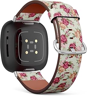 CJBROES Replacement Leather Watch Band, Compatible with Fitbit Versa 3 and Fitbit Sense of Wristband Bracelet Accessory - Beautiful Color Peony