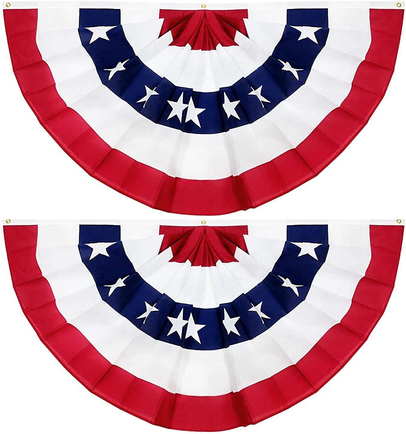 AMENON 2 Pcs American Flag Bunting 1.5x3 Ft Large USA Patriotic Pleated Half Fan Flag 4th of July Decoration with Brass Grommets US Flag Banners for Fourth of July Decoration Independence Day Outdoor