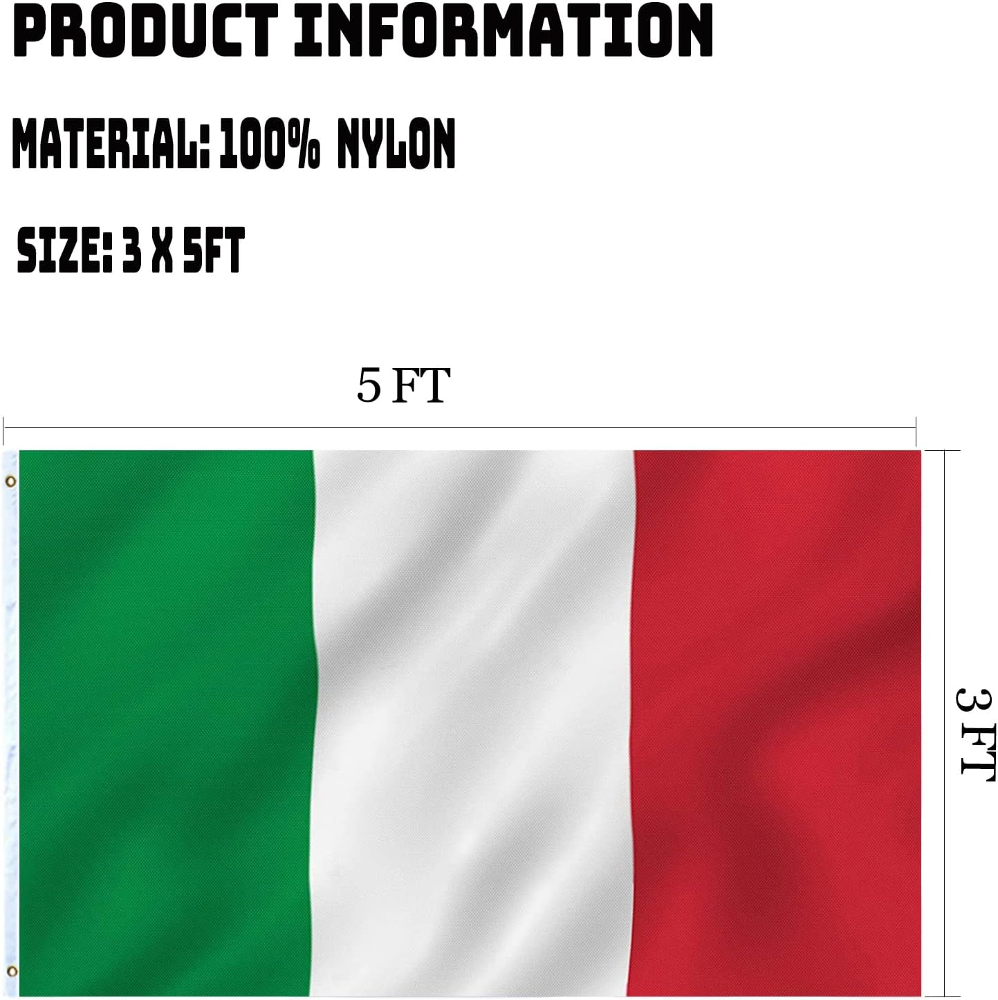 Italian Italy Flag 3x5 Double Sided Outdoor National Flags Heavy Duty 3 Ply Polyester Material with 2 Metal Grommets 4 Rows of Stitching