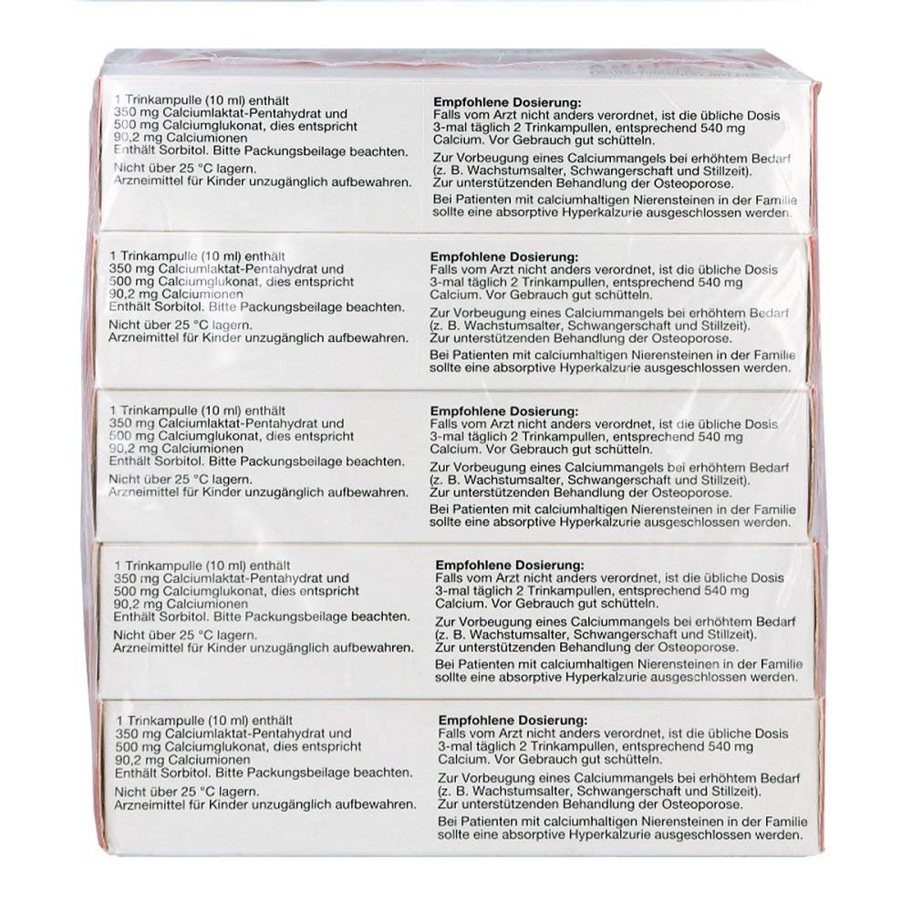 Frubiase Calcium T Trinkampullen, 100 Stück à 10 ml | Calciumlaktat-Pentahydrat, Calciumglukonat, 90,2 mg Calciumionen je Ampulle, apothekenpflichtig, vegetarisch, PZN 03303818