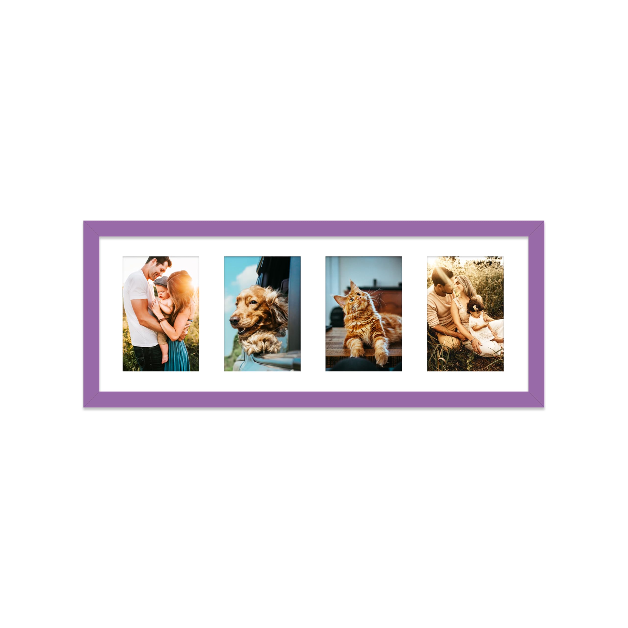 Purple Multi Photo Frame - Holds 4 x 6x4 Pictures, Family Collage Picture Frame for Wall Display, 8x22 Panoramic Frame Size, Pack of 1