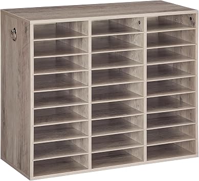 HOOBRO Literature Organizer, 27 Compartments Wooden Mail Organizer, Countertop Literature Sorter with Adjustable Shelves for Home, Office, School, Student Mailbox for Classroom, Greige BG27WF01