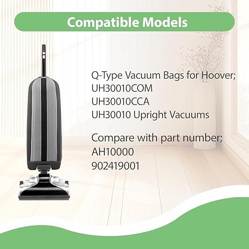 Miniatura 2 de Paquete de 10 bolsas de vacío HEPA tipo Q, compatibles con aspiradoras verticales Hoover UH30010COM/UH30010CCA/UH30010, pieza de repuesto AH10000,