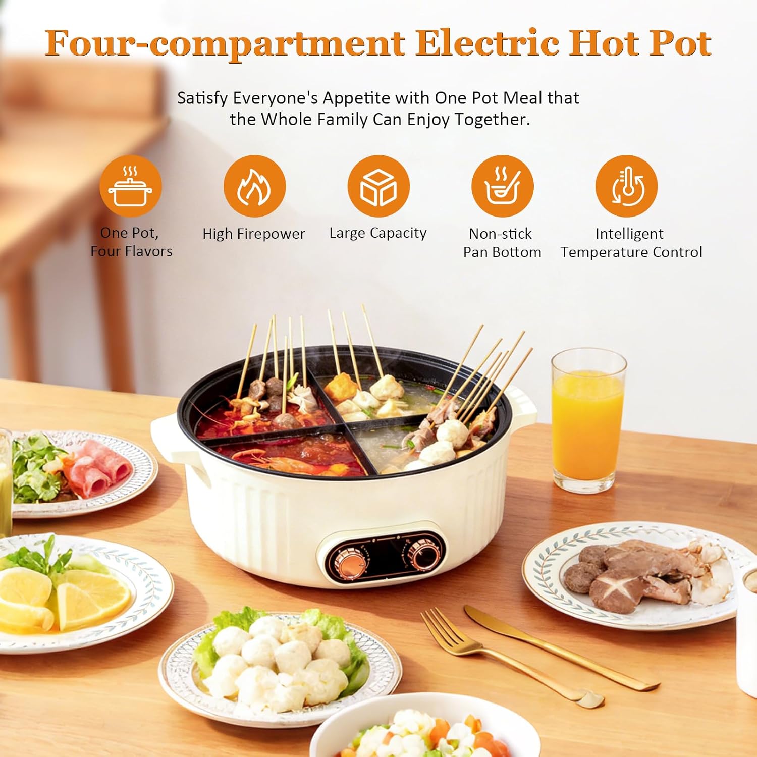 Four Grid Multifunctional Stew Pot, 6 L Large Capacity Electric Pots, Integrated Non-Stick Hot Pots, Chinese Shabu Shabu Pot for Family Party