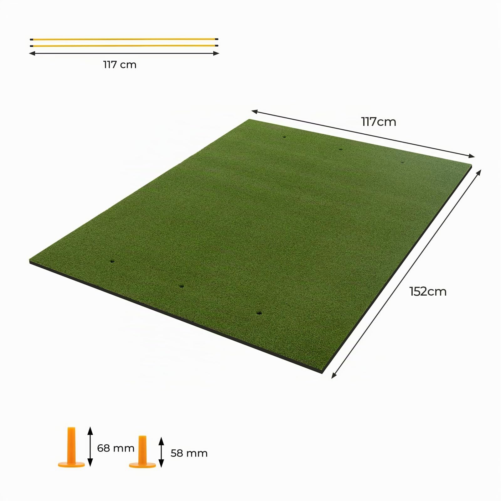 LIFEZEAL Golf Übungsmatte, Abschlagmatte Golf mit 6 Abschlagpositionen, Outdoor Sports Golf Training Rasenmatte mit 2 Golf-Tees & 90cm Richtungsstöcken, Golf Trainingshilfen