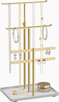 Jewelry Holder Stand Organizer Gold Hanger for Necklaces, Earrings, Bracelets and Rings, Jewlery Display
