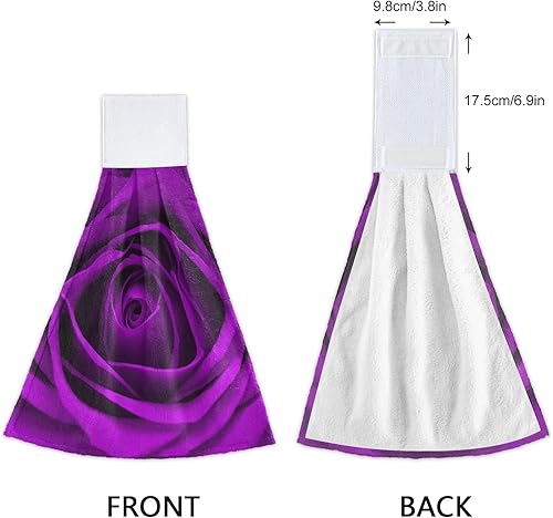 Miniatura 3 de ALAZA Toalla de cocina colgante de rosa morada, 2 piezas, toalla de mano, juego de toallas románticas con lazo, paños absorbentes para platos, paños