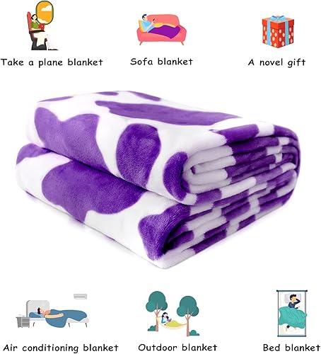 Miniatura 9 de Manta con estampado de vaca morada, suave y cálida, manta de vellón ligera con estampado de vaca para sofá, dormitorio, sala de estar, camping,