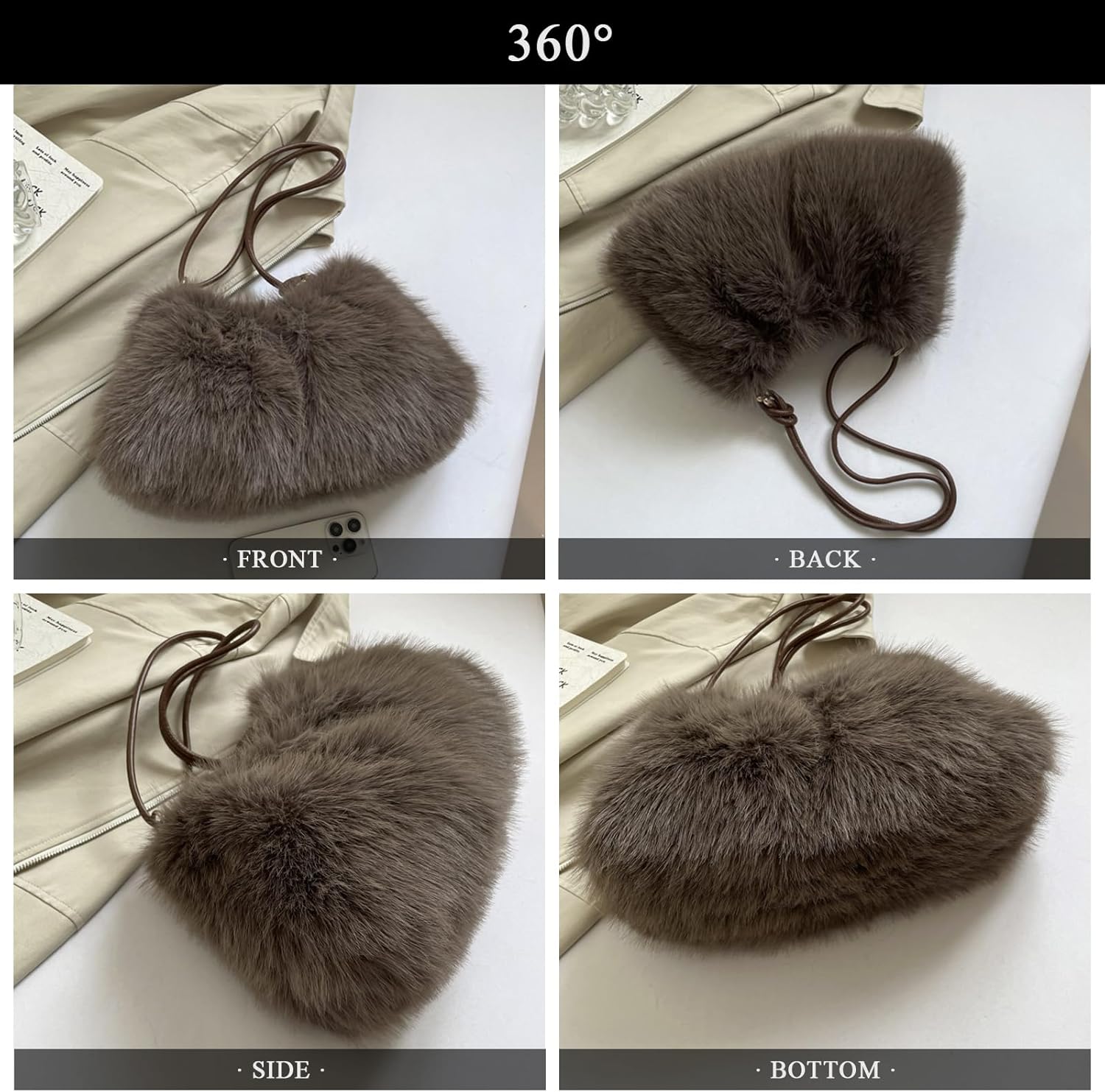Fluffy Tote Bag Winter Faux Fur Purses for Women Fuzzy Shoulder Handbag Furry Handbag Plush Bags - Image 6