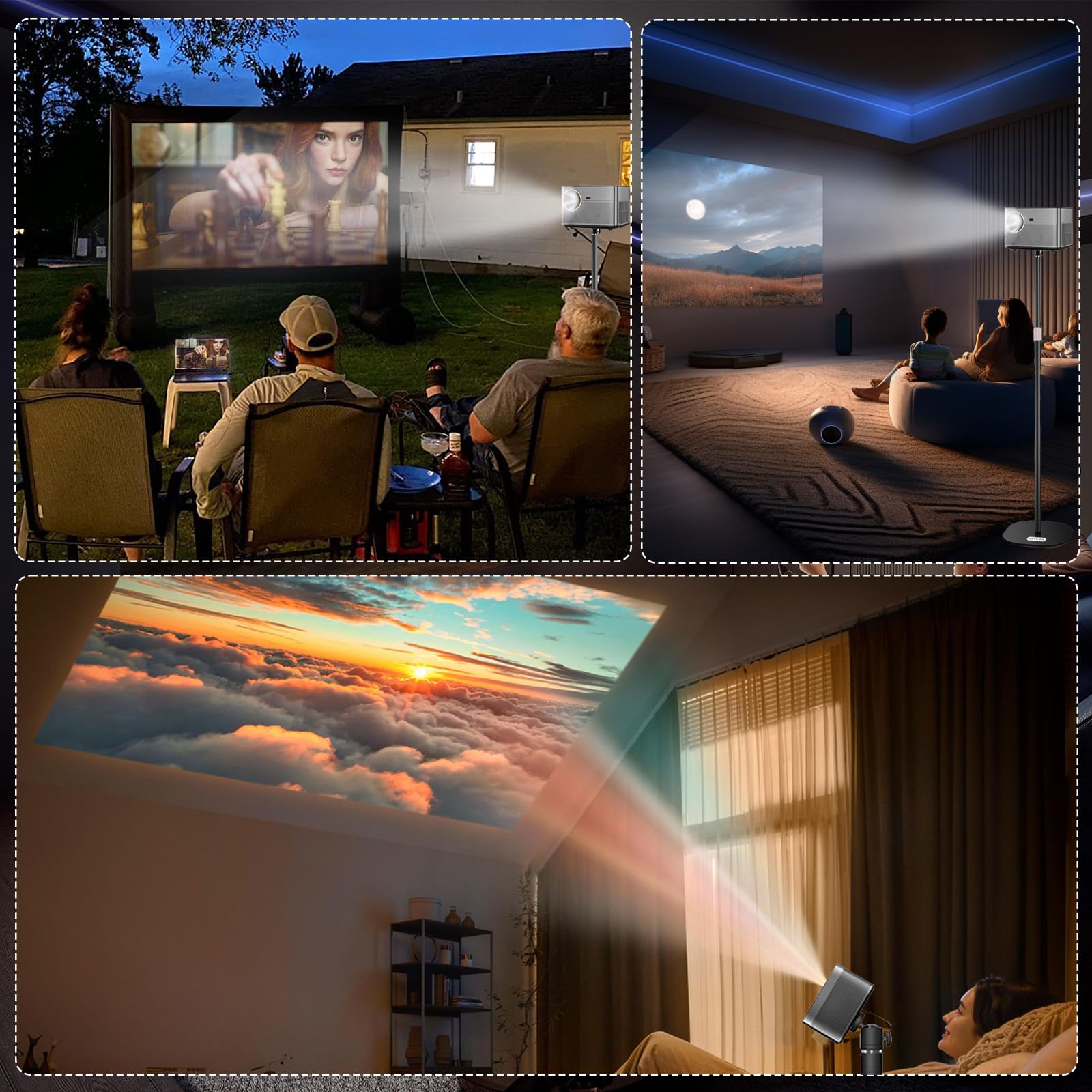 Support de vidéoprojecteur, pivotant à 360°, hauteur réglable de 85 à 130 cm, tige de support en métal épais, pied en métal stable, capacité de charge jusqu'à 5 kg, mini support de sol pour la maison