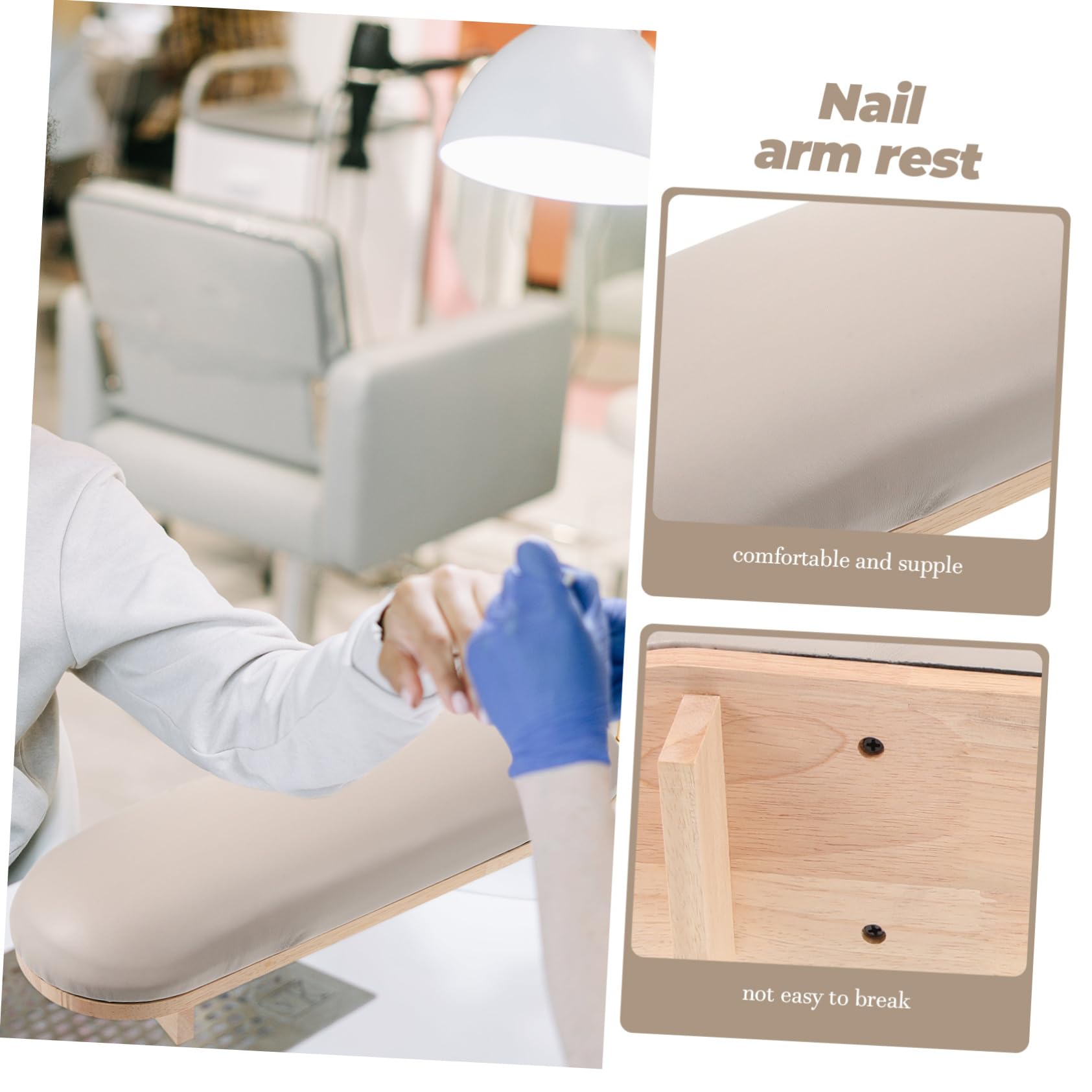 Cuscino Poggia-mano per Unghie in Legno e Cuoio Khaki | Supporto Fermo e Confortevole, per Nail Art a Casa, Stile Originale per Uso in Salone