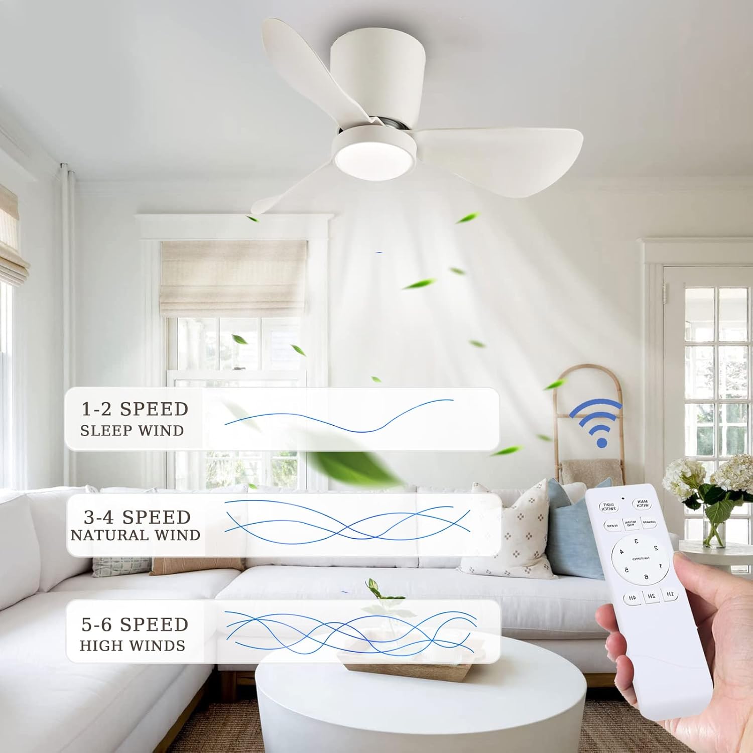 YUEGOO Ceiling Fans with Lamps,Modern Small Ceiling Fans with Lights and Remote Led Dimmable Ceiling Fan with Lighting Quiet Dc 6 Speed Reversible Ceiling Fans with Lamps for Bedroom Kitchen/Black