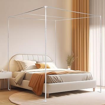 Canopy Bed Frame Stainless Steel Twin Bed Net Stand Silver | Adjustable Net Stand, Four Post Structure, Queen Size Beds Compatible, 78.72"78.72"78.72"
