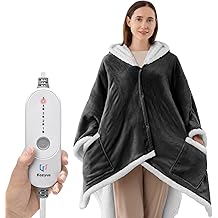 Wearable Heated Throw Blanket, Heated Shawl Electric Wrap Poncho with Hood &amp; Pockets for Women &amp; Men, 5 Heat Settings, 3H Auto-Off, Machine Washable, ETL Certified, Gift-Ready, 56x63, Grey