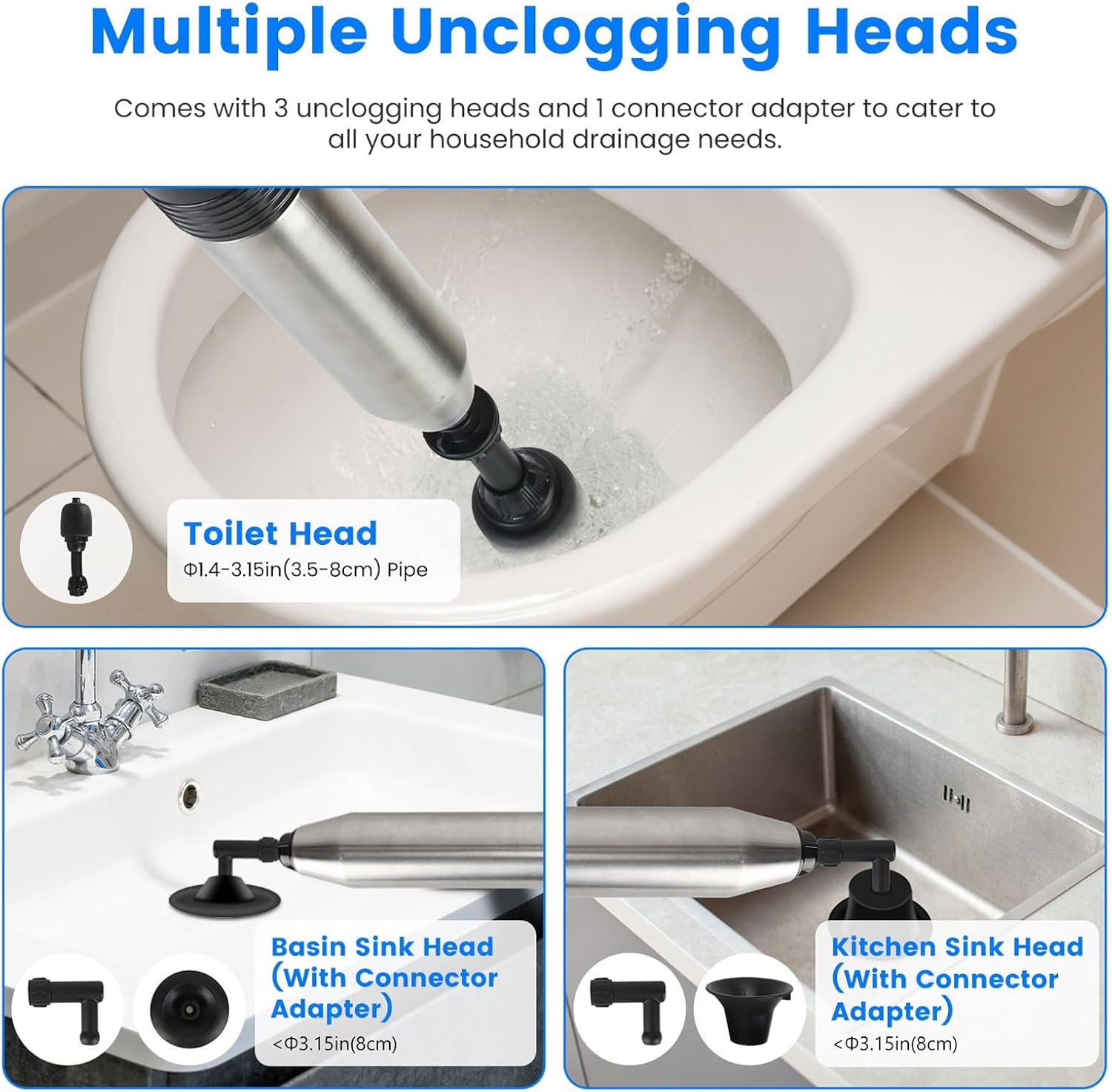 Electric Toilet Plunger, High Pressure Air Plungers for Bathroom Heavy Duty Air Drain Blaster Drain Clog Remover with Real Time Barometer Unclogger for Toilet, Floor Drain, Sewer