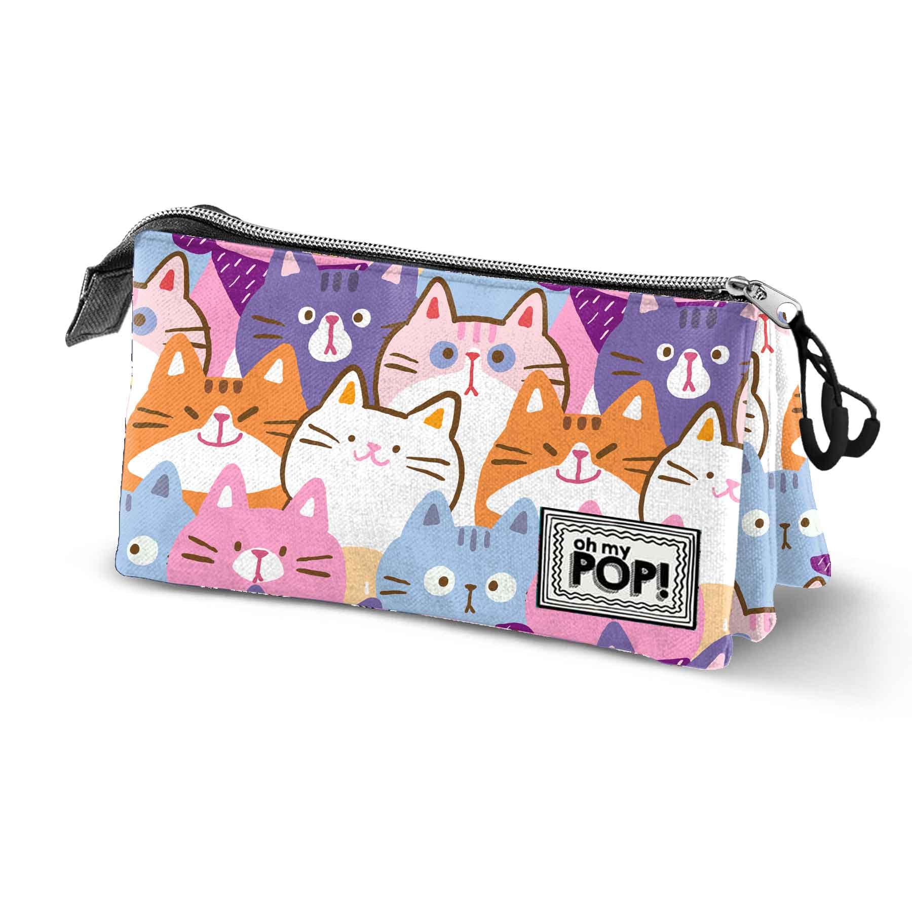 Oh My Pop Kittens-Triple Pencil Case, Multicolour, 23 x 11 cm