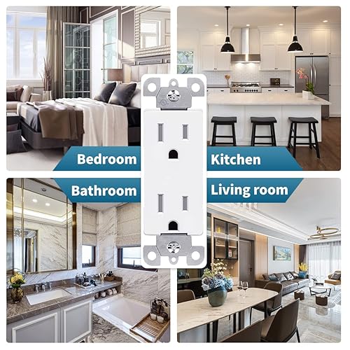 Miniatura 6 de Enchufe de salida, Decora Receptáculo, 15 Amp, 125 voltios, resistente a manipulaciones, conexión a tierra con placas de pared, certificación UL,