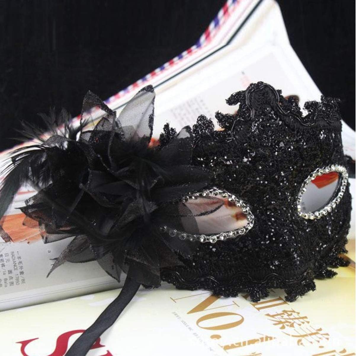 Miniatura 2 de NUOBESTY Máscaras venecianas de encaje para mascarada, máscaras de Halloween para Halloween, Navidad, suministros de fiesta de máscaras (negro)
