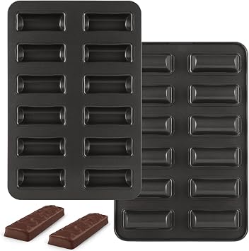 2 Pack Financier Cake Baking Pan, 12-Cavity Non-Stick Rectangle Muffin Pan, Carbon Steel Financier Cake Mold, Biscuits Cookies Bakeware for Oven Baking Black