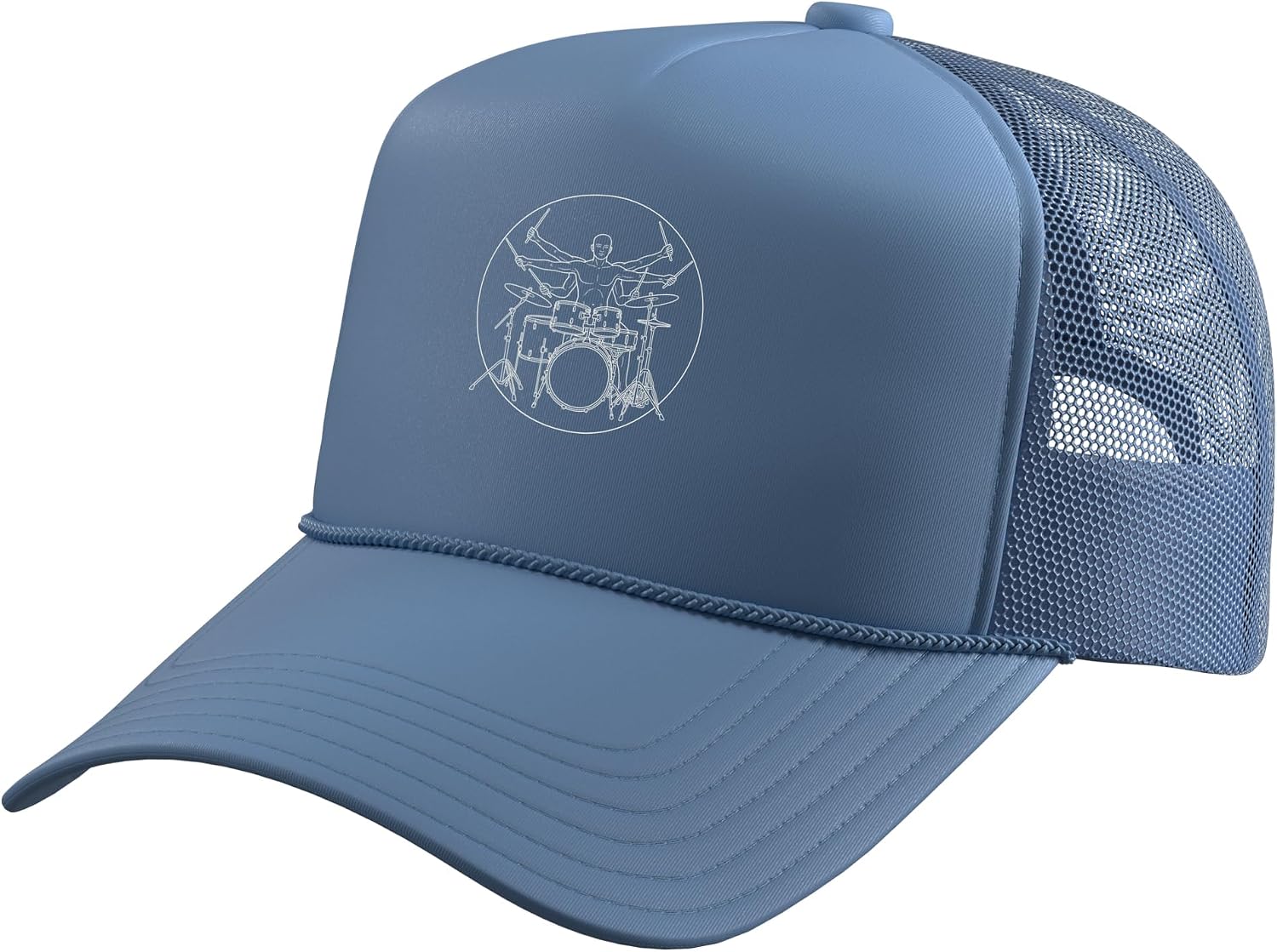 Vitruvian Man Drummer Tee Drum Set Musician Rock Music Band Trucker Hat with Adjustable Mesh Back