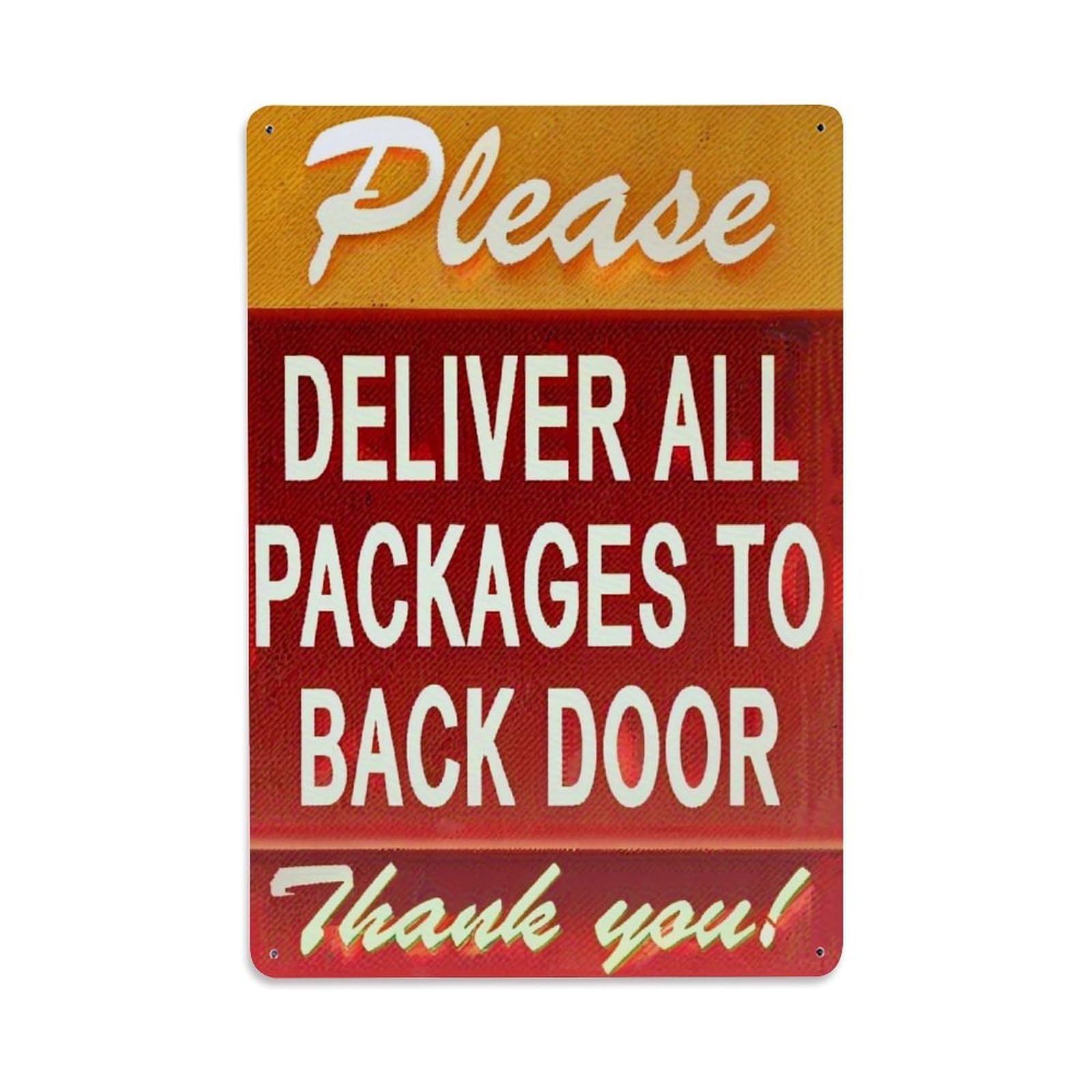 Jdfenggu Vintage Please Deliver All Packages To Back Door_rtvnp Retro Metal Tin Sign, Metal Poster For Bar, Home, Man Cave, Kitchen, Laundry Room Art Decor 8X12 Inch