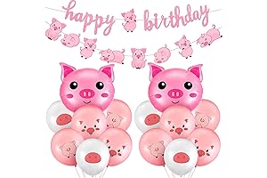 36Pcs Piggy Birthday Party Supplies Including Pink Pig Farm Animal Birthday Banner...