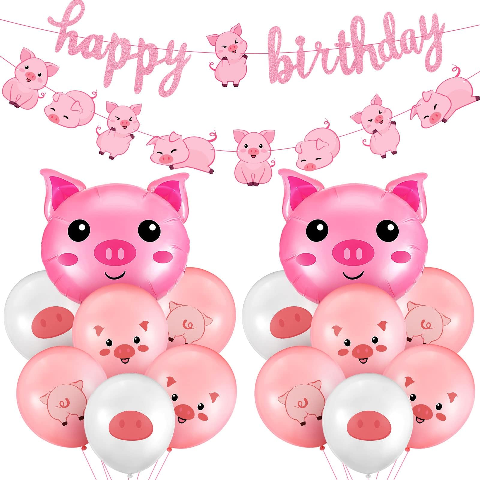 34 Pcs Pig Birthday Party Decorations Pink Pig Farm Animal Birthday Banner Piggy Latex Balloons Jumbo Pink Piggy Head Foil Balloons for Baby Shower Decorations Farm Themed Party Supplies