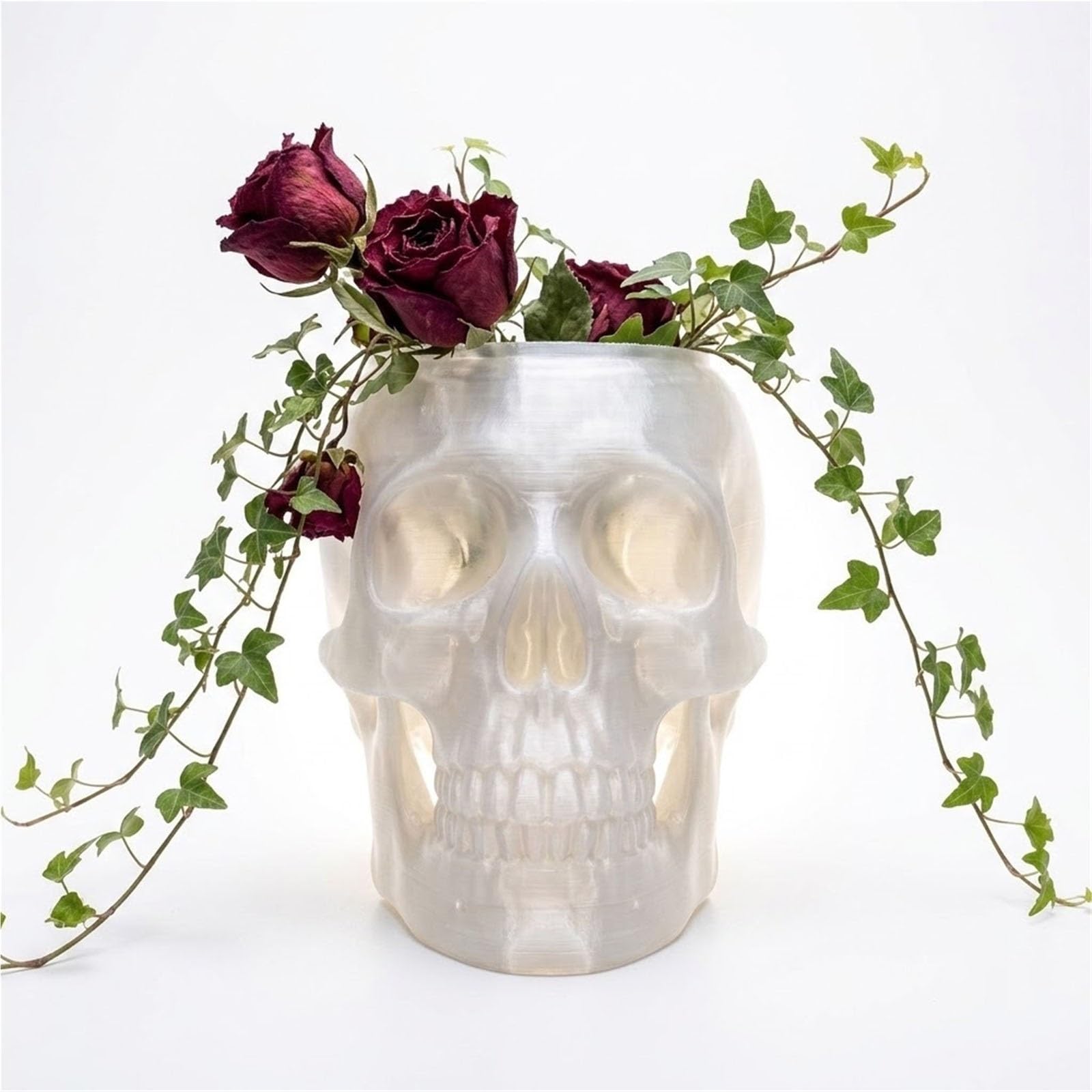 Thuchenyuc White Gothic Skull Wall Vase, Translucent Skeleton Head Flower Pot Planter