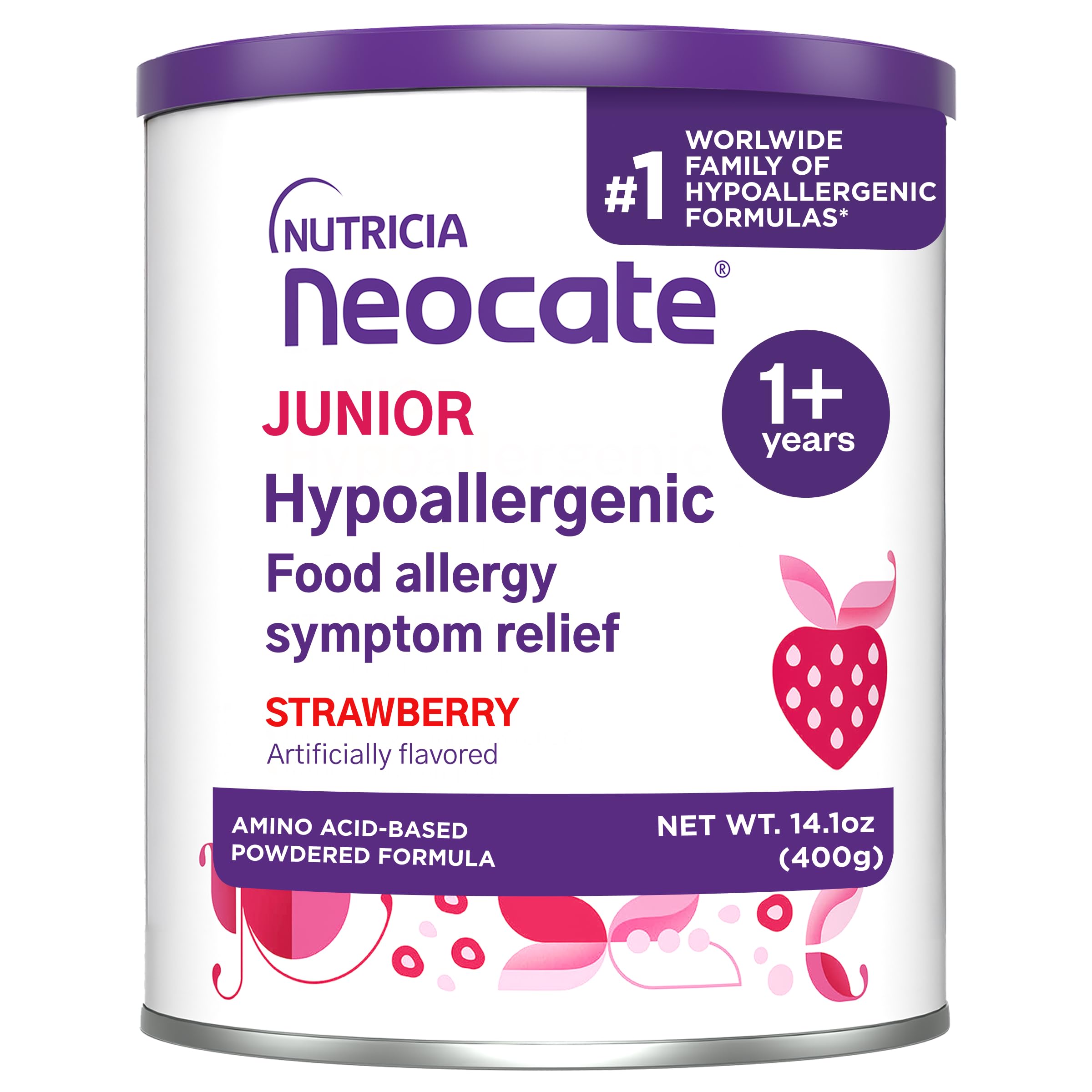 Junior - 1+ years - Hypoallergenic Toddler Formula for Food Allergy Relief - Nutritionally Complete Dairy Free Formula - Strawberry, 14.1 oz