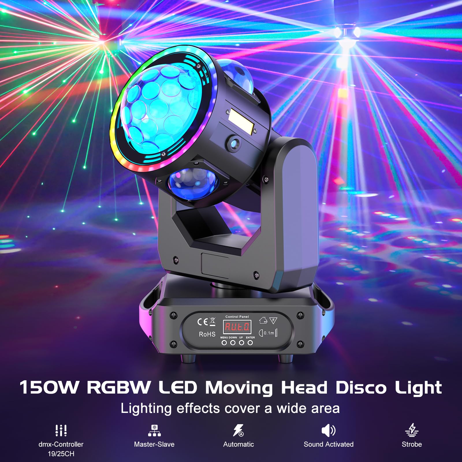 150W Moving Head LED RGBW Beam Discokugel Partylicht Stroboskop Lichteffekte für Disco Party Club Weihnachten Bühnenlicht