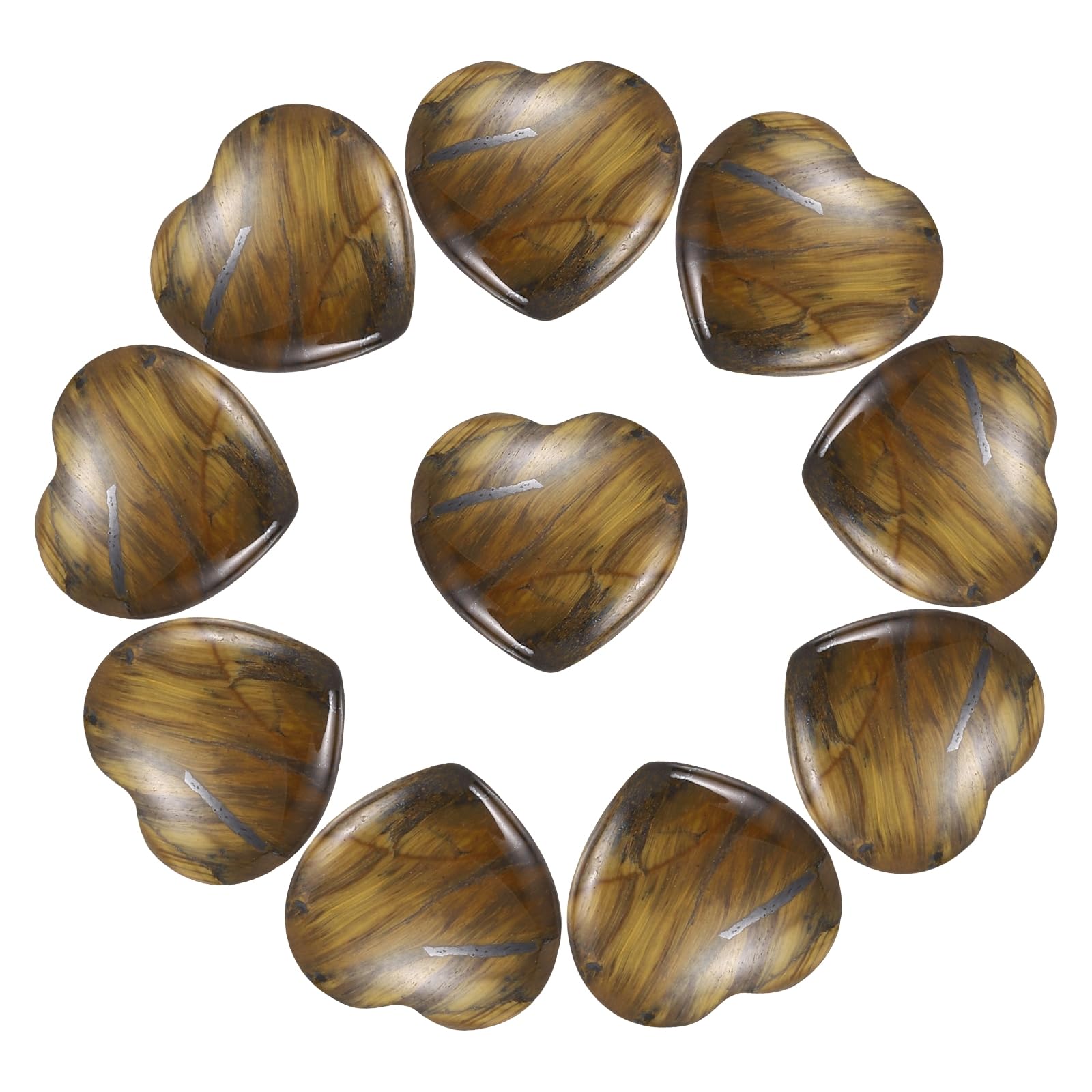 PATIKIL 10Pcs Natural Heart Shaped Crystal Stone, 0.8" Polished Love Gemstone Crystal, Pocket Rock Engraved Worry Stones for Women Valentines Gift Meditation 0.24" Thick, Tigers Eye
