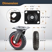 Vista 2 de POWERTEC 6 Inch Caster Wheels, Heavy Duty Swivel Plate Casters with Rubber Knobby Tread for Workbench, Dolly, Cart, Trolley, Wagon, Toolbox &