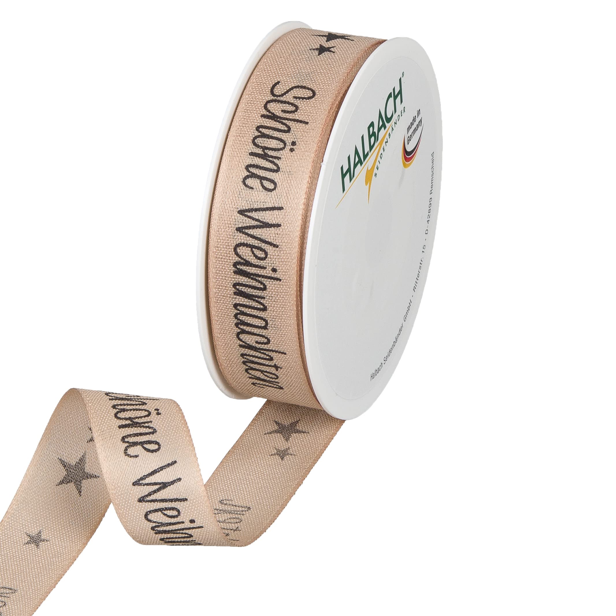 Halbach Seidenbänder Christmas Ribbon Beautiful Christmas Gift Ribbon in Cotton Look for Wrapping Gifts Colour: Natural/Black, 1126